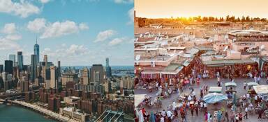 Aerial view of New York and Marrakech
