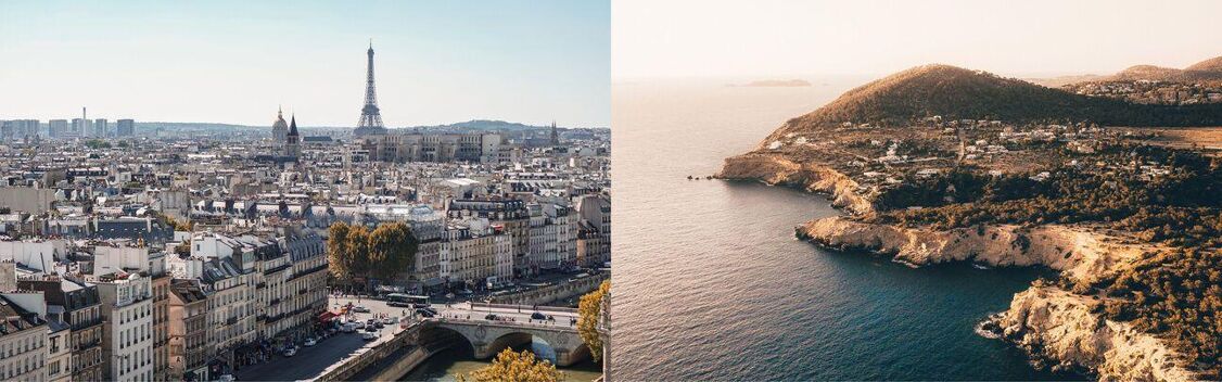 Aerial view of Paris and Ibiza from private jet charter flight