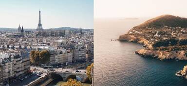 Aerial view of Paris and Ibiza from private jet charter flight
