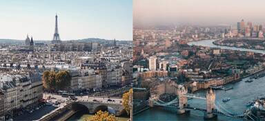 Aerial view of Paris, France and London, UK view of Paris, France and London, UK