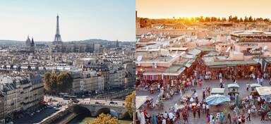 Aerial view of Paris and Marrakech
