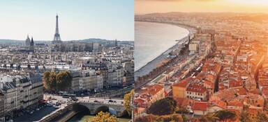 Aerial view from private jet charter flight from Paris to Nice