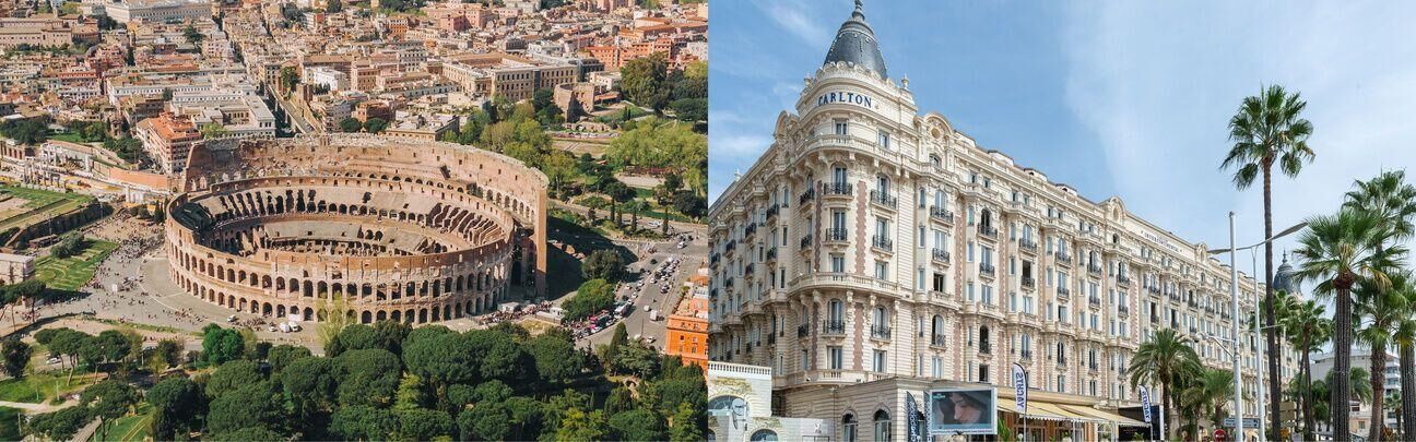 Aerial view of Rome and Cannes from a private jet flight