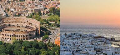 Aerial views of Rome and Mykonos from a private jet charter