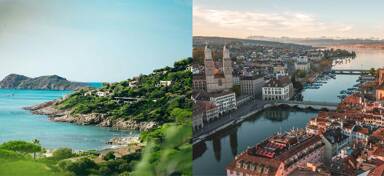 Aerial view of Saint Tropez and Zurich from private jet charter flight