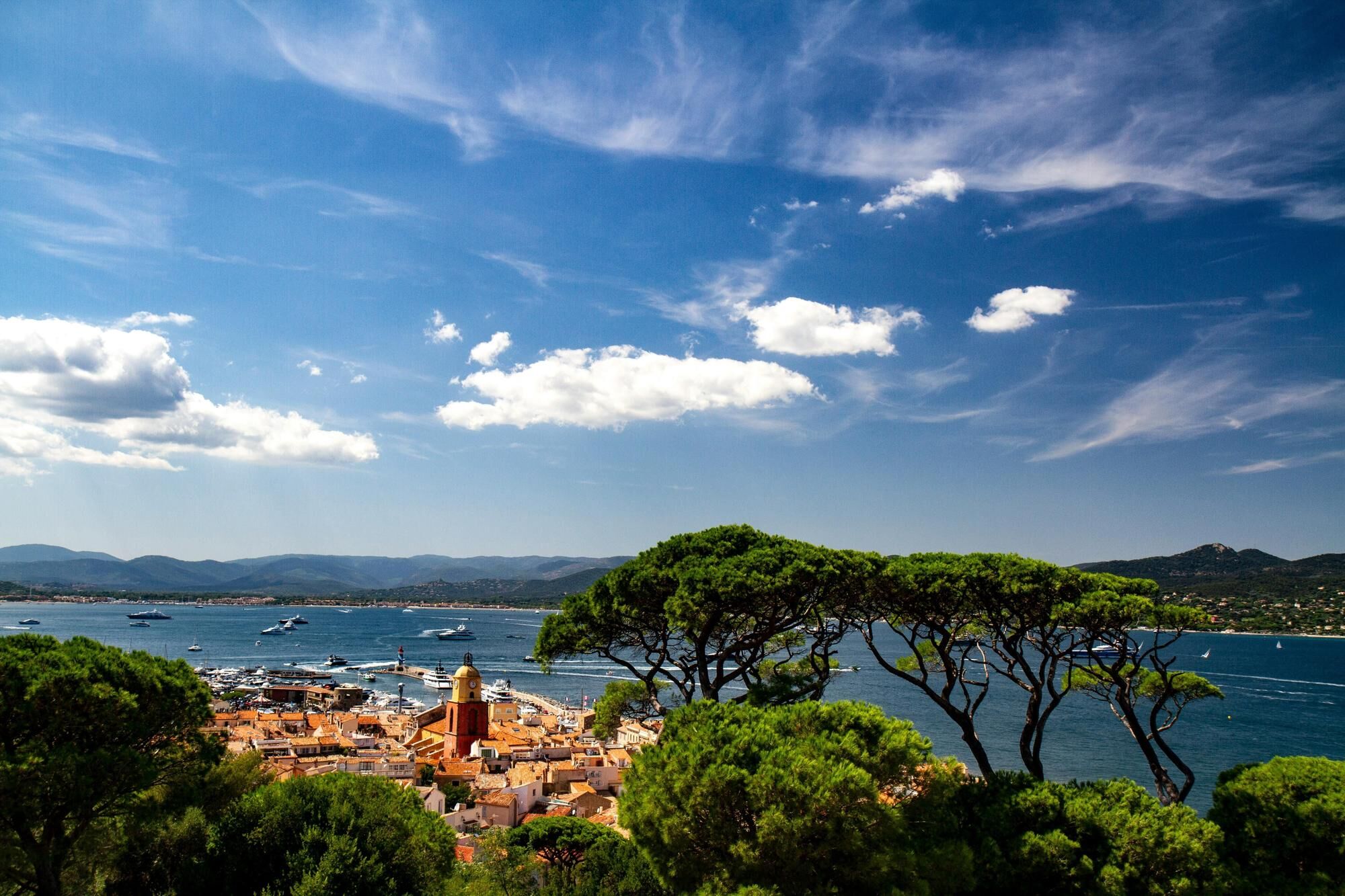 A photo overlooking the bay and town of Saint Tropez