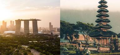 Aerial view from private jet charter flight from Singapore to Bali