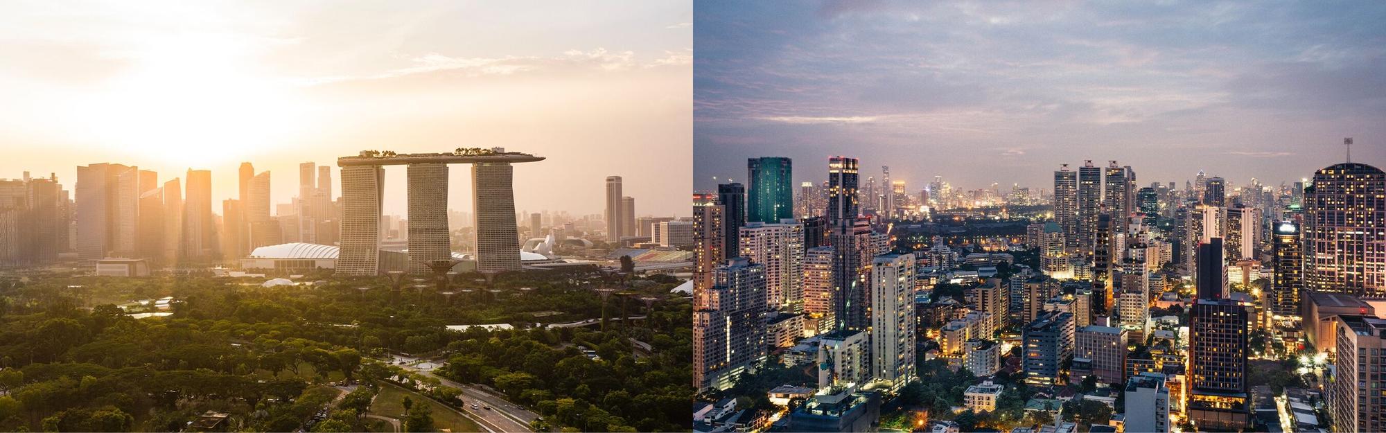Aerial view of Singapore and Bangkok from a Bluemoon private jet charter