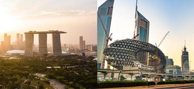 Aerial view of Singapore and Dubai from private jet charter flight