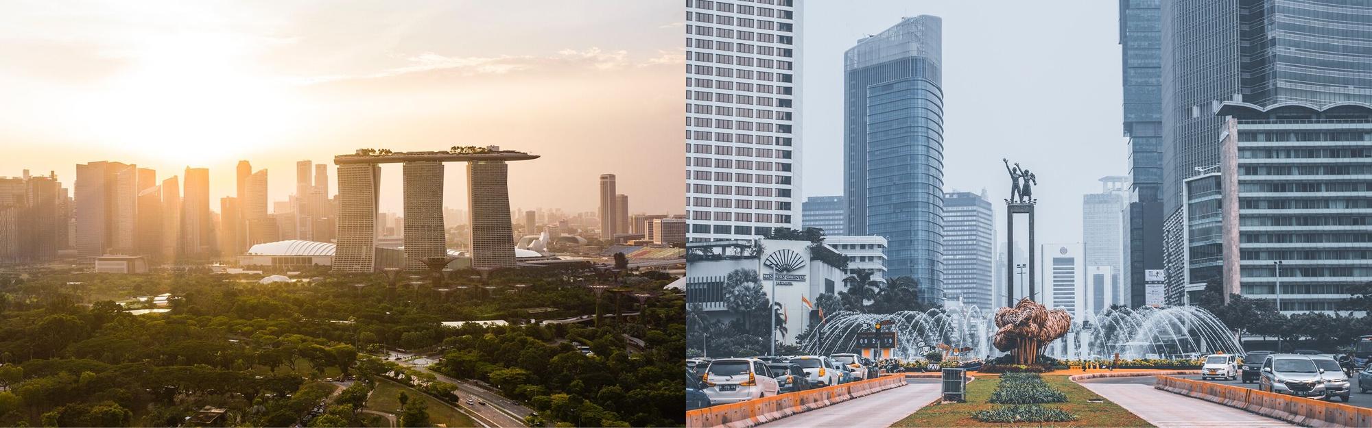 Aerial view of Singapore and Jakarta from a Bluemoon private jet charter
