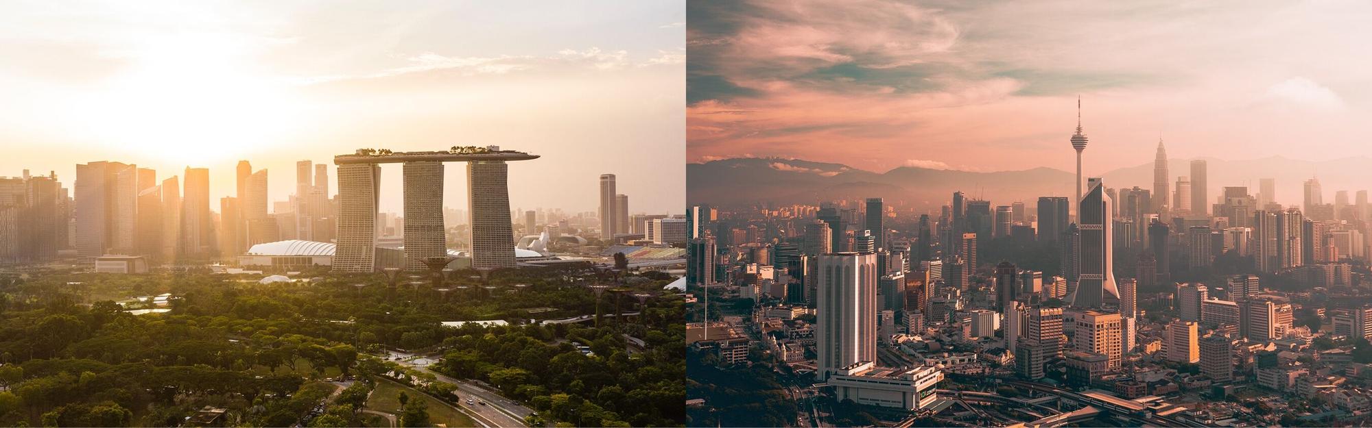 Aerial views of Singapore and Kuala Lumpur