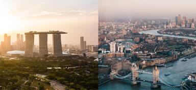 Aerial views of Singapore and London