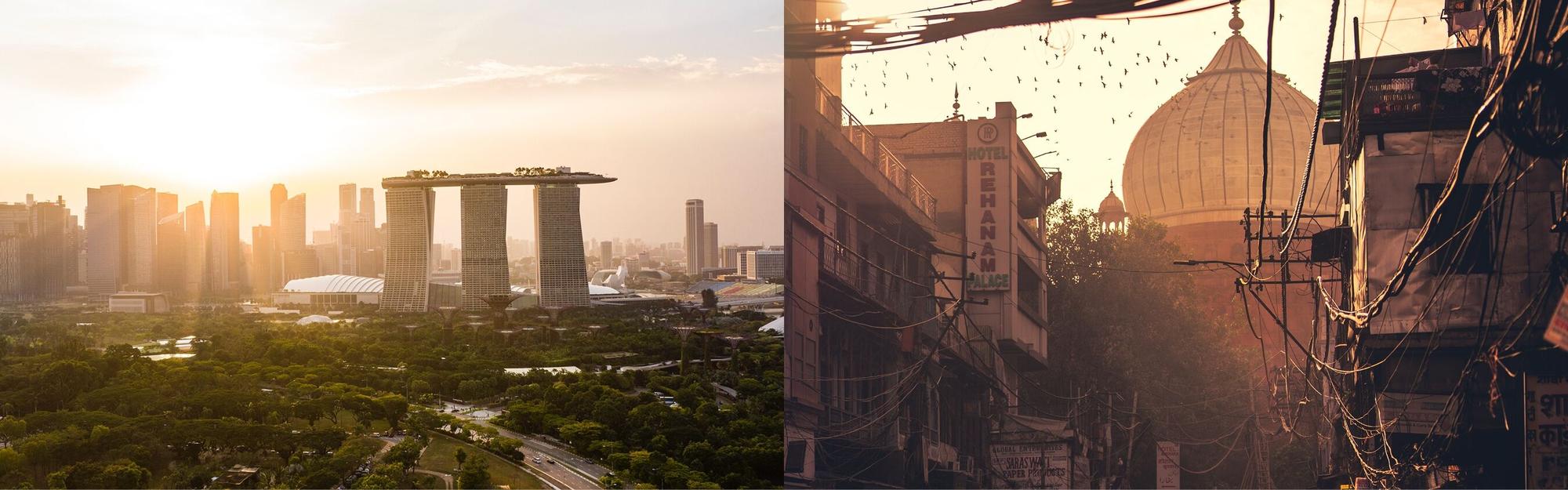 Aerial view of Singapore and New Delhi from a Bluemoon private jet charter flight