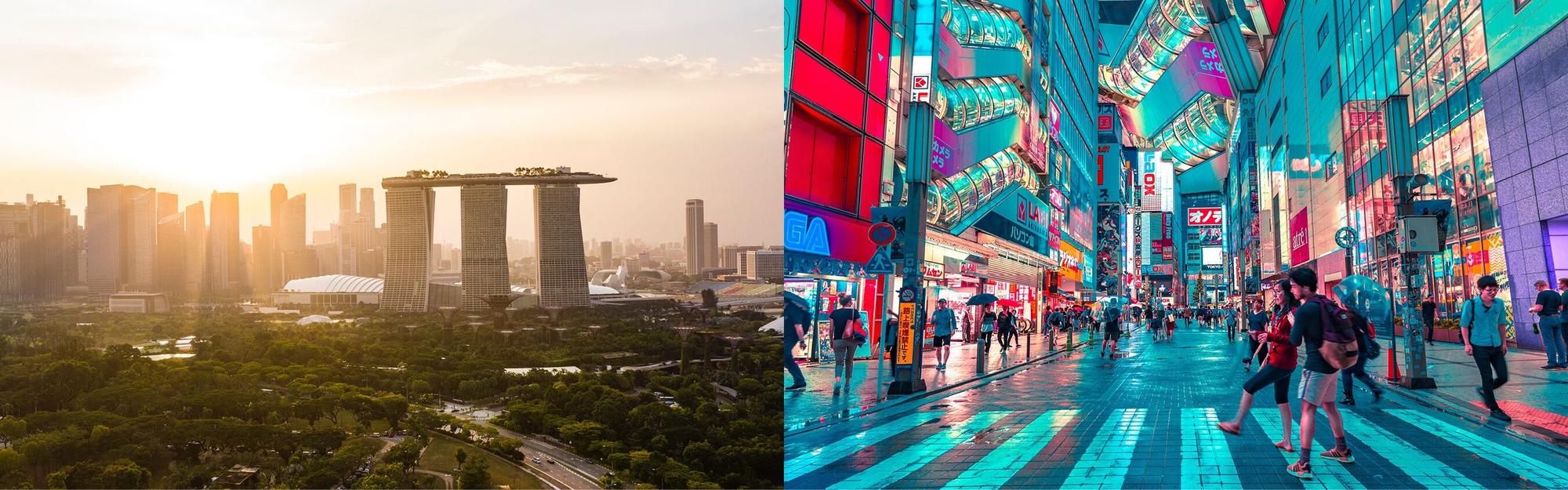 Aerial view from a private jet flight from Singapore to Tokyo