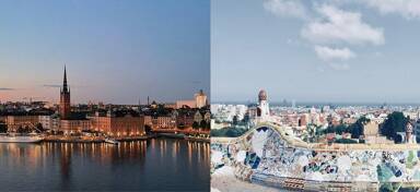 Aerial view of private jet charter flight from Stockholm to Barcelona