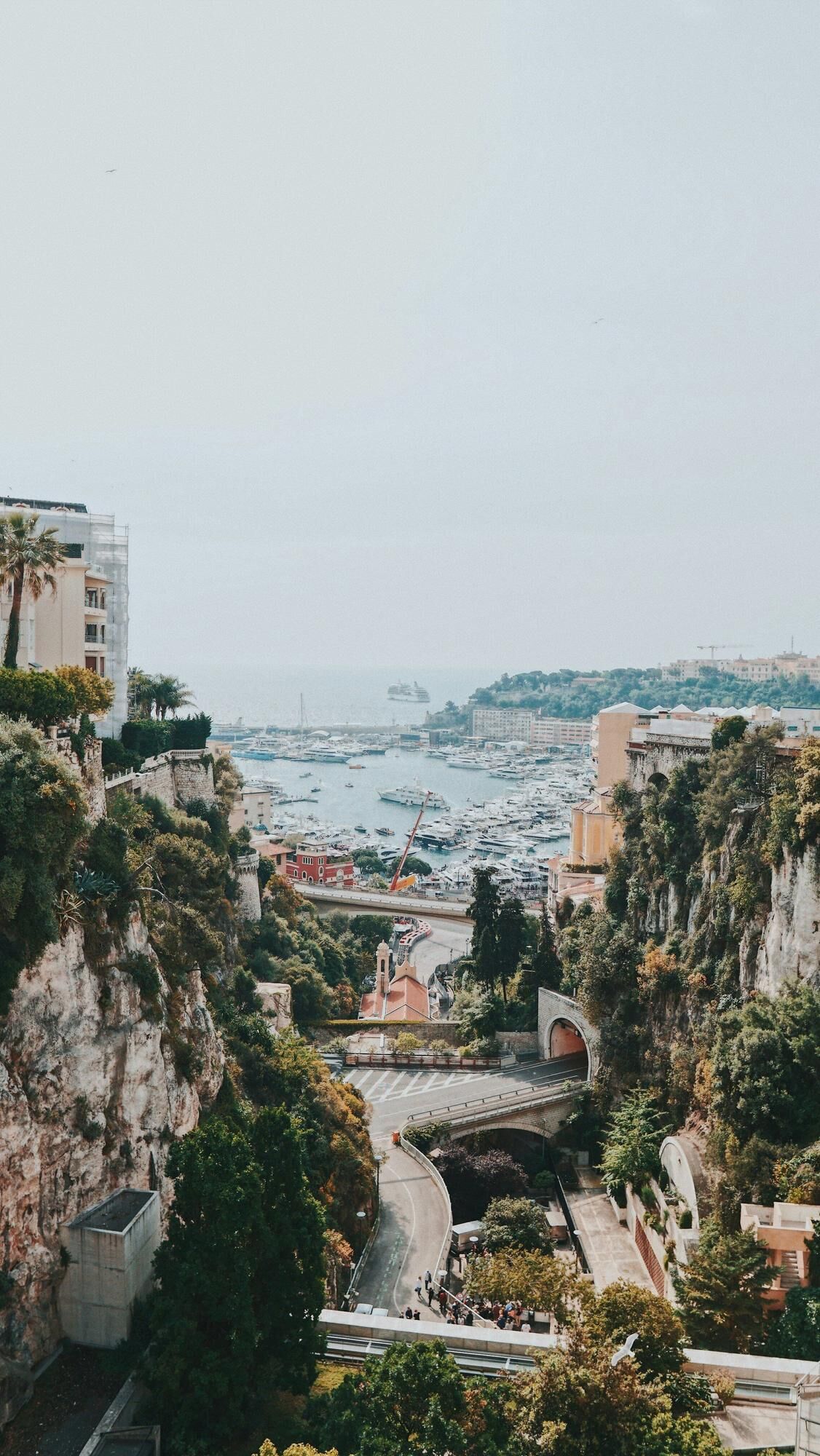 View of yachts from a street in Monaco