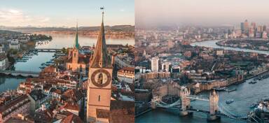 Aerial view of Zurich and London