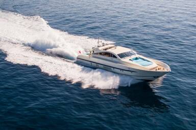 Aerial view of Cita yacht on charter in Ibiza with Bluemoon