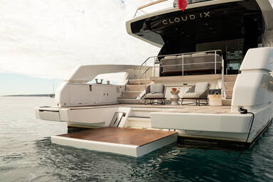 Cloud IX's Hydraulic aft platform descended into the water and the lounging area