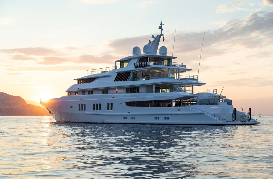 Charter yacht Coral Ocean sailing into a golden sunset