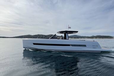 Fjord 44 Open at anchorage on the sea