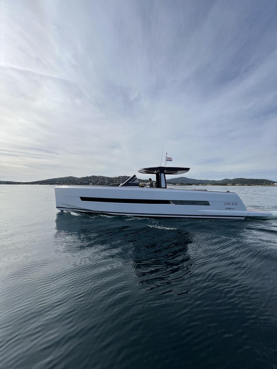Fjord 44 Open at anchorage on the sea