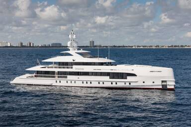 Starboard view of superyacht Home on anchor