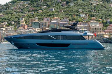 Port side of Maximum motor yacht on charter with Bluemoon
