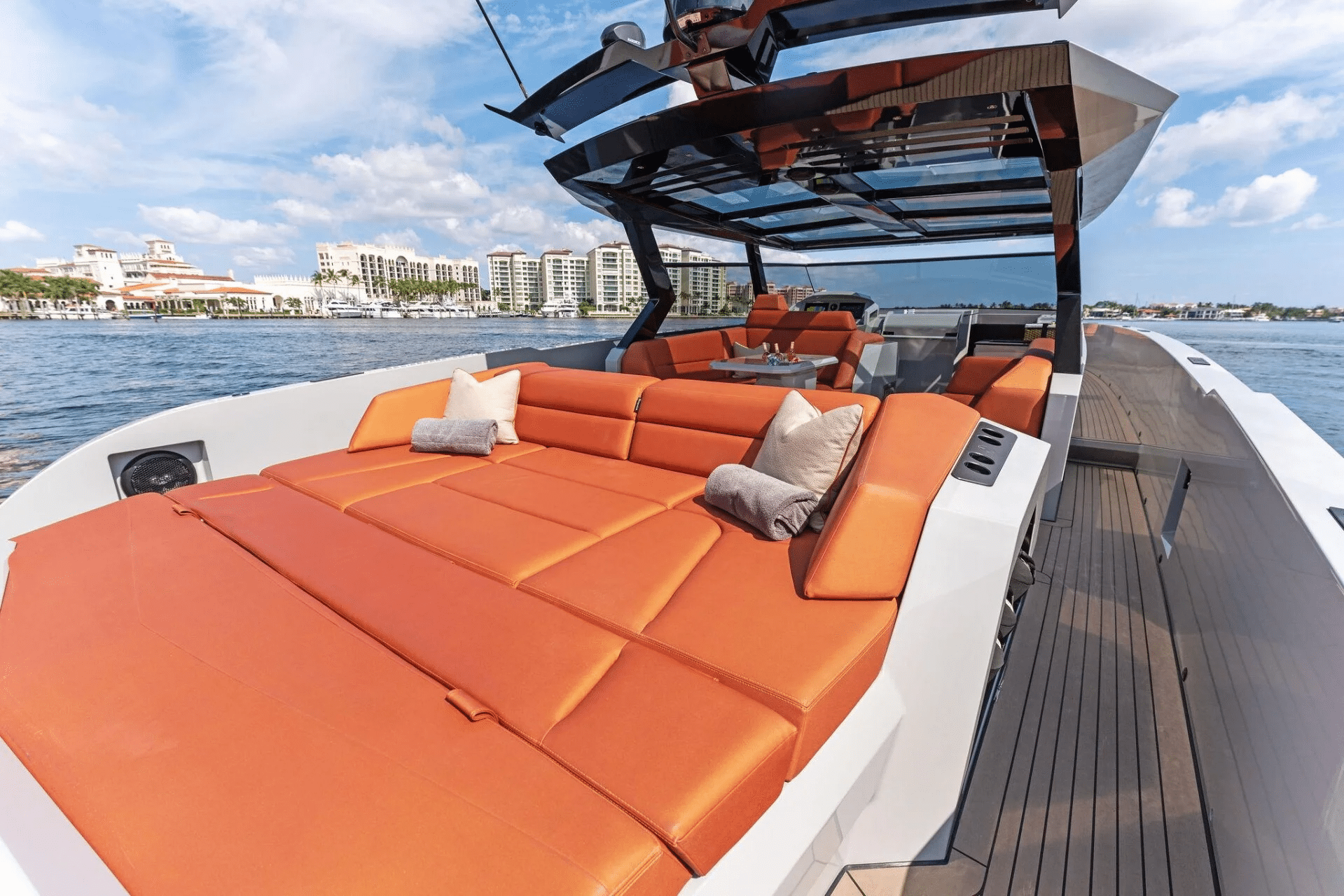Orange seating area on Vanquish 58