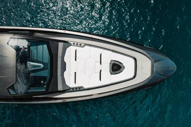 The bow and one of the lounging areas on Bluemoon's motor yacht Elite